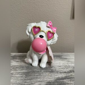 New Valentines Day Bella Lux Maltese Puppy blowing pink bubble